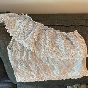 Blue and White Striped One Shoulder American Eagle shirt